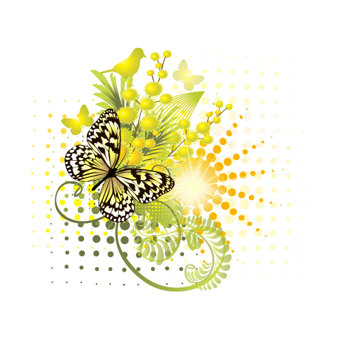 Stylish floral background with butterfly vector  
