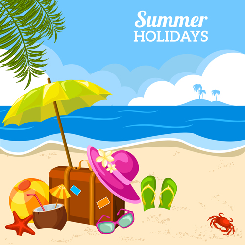 Summer holiday happy beach background vector 03  
