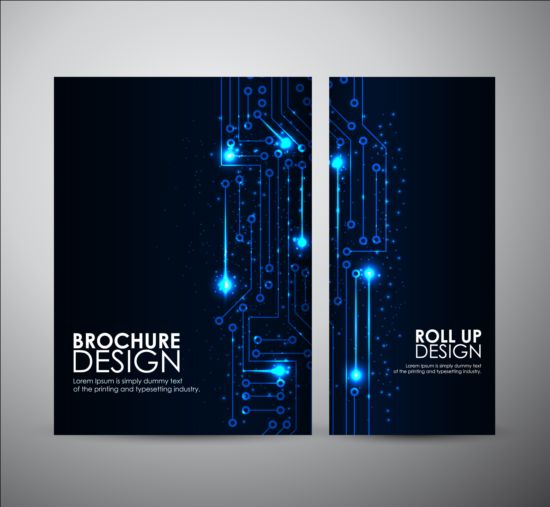 Tech style brochure cover template vector 02  