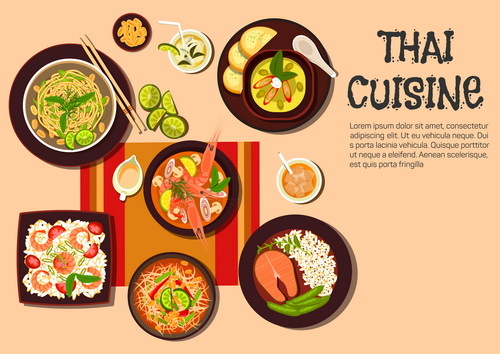 Thailändischer Küchedesignvektor 03  