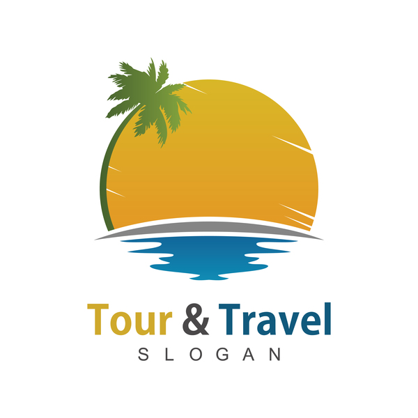 Tour avec vecteur de logo de voyage plage  
