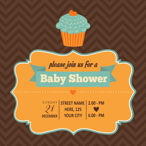Download Vintage baby shower Invitation cards vector 09 - Free ...