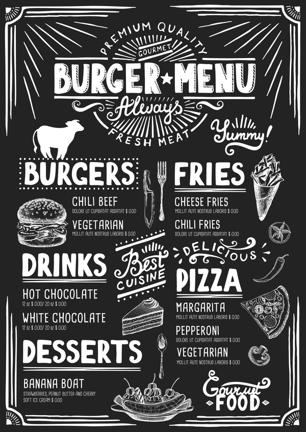 Vintage burger menu template vecteur matériel 01  