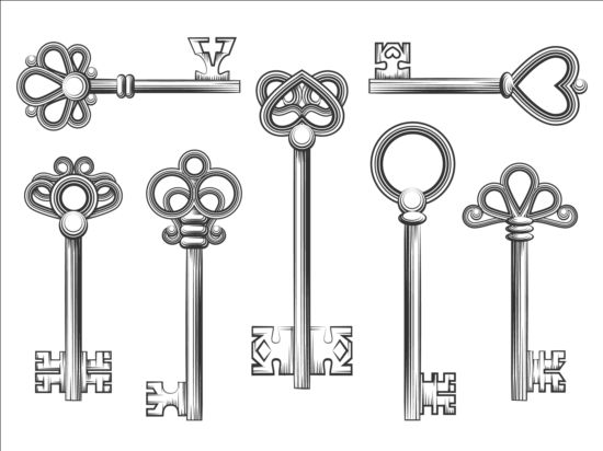 Vintage Keys vector set 02  