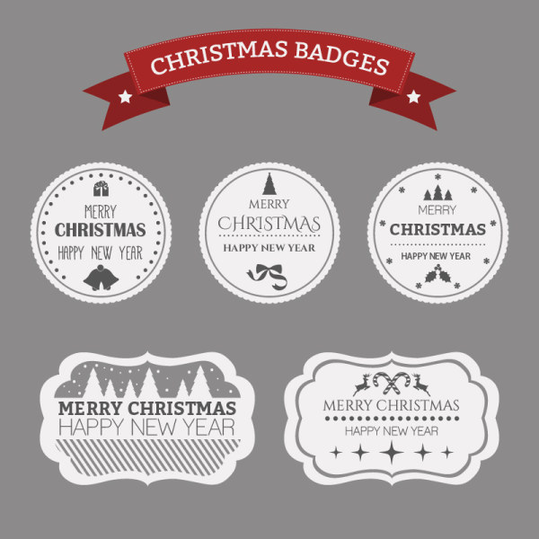 White with black christmas badges and labels vector  