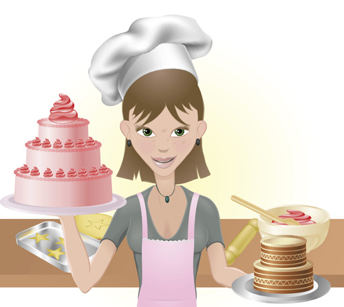 happy mom with cake vector  
