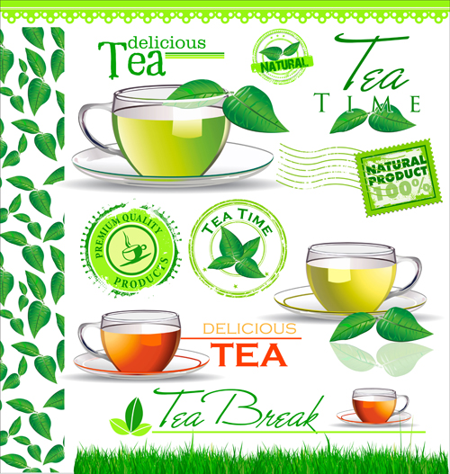 Tea time design elements vector 01  