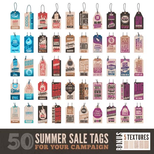 50 Kind summer tags vector set  
