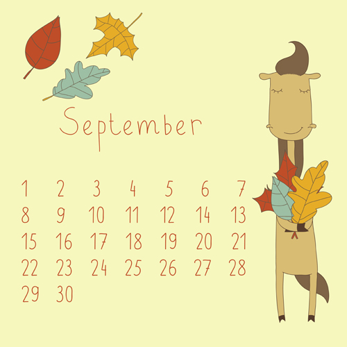 Cute Cartoon September Calendar design vector  