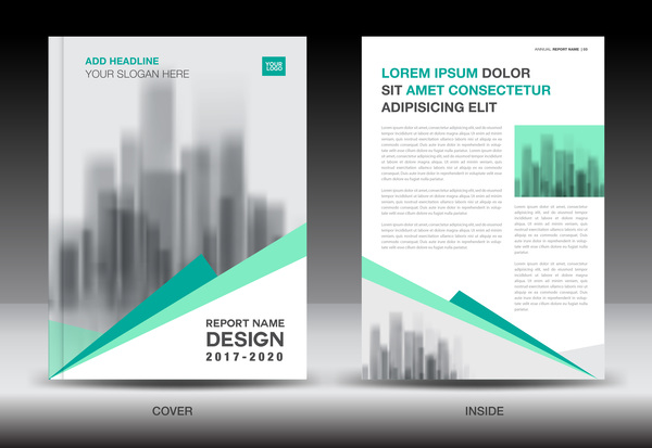 Annual report brochure green cover template vector 05  