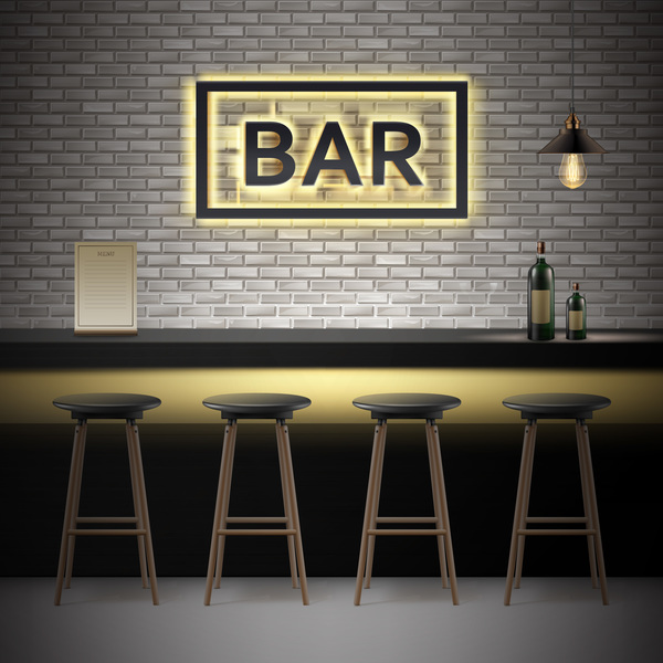Bar interior design vector material  