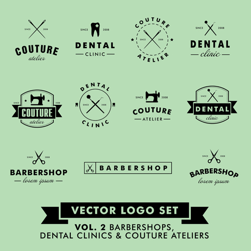 Barbershop with couture and dental vector logos  