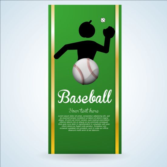 Baseball green banner with people silhouette vectors set 14  