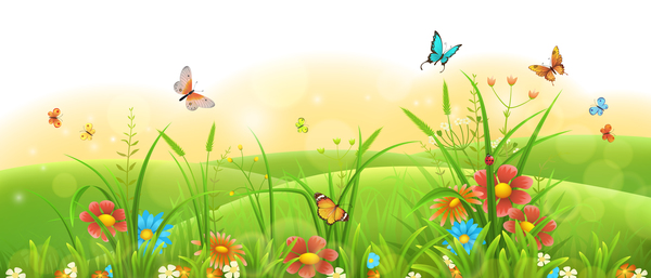Schöne Blume mit Schmetterlingen und Frühling Hintergrund Vektor-04  