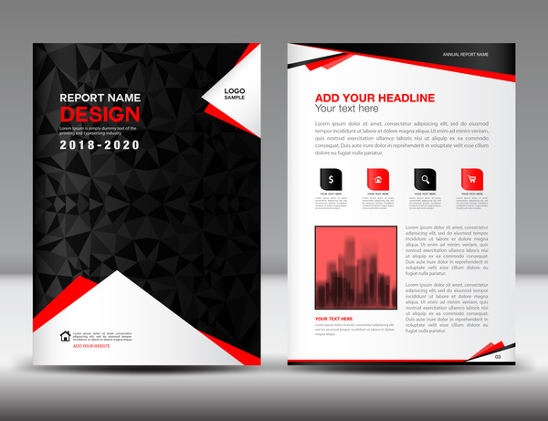 Black with red annual report brochure cover template vector 15  