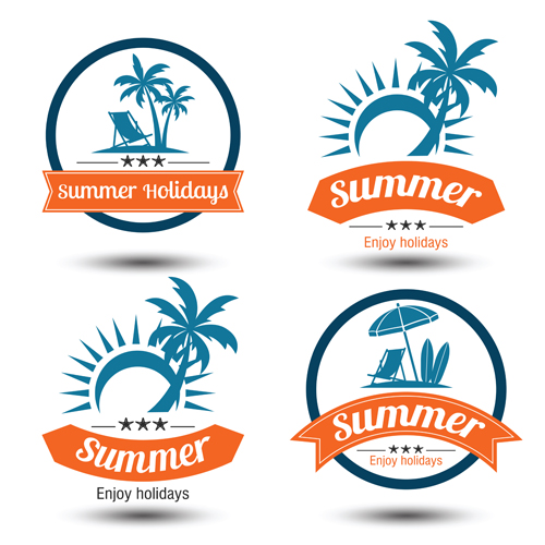 Blue summer holiady labels vector set 04  