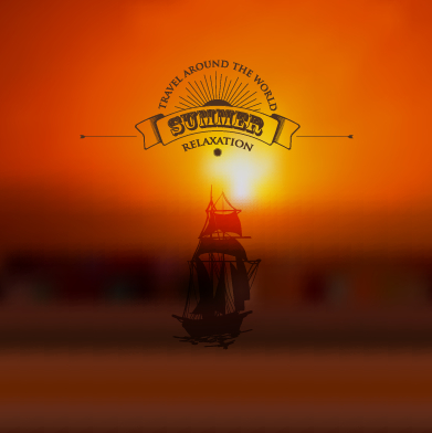 Blurred sunset background with sailboat vector  
