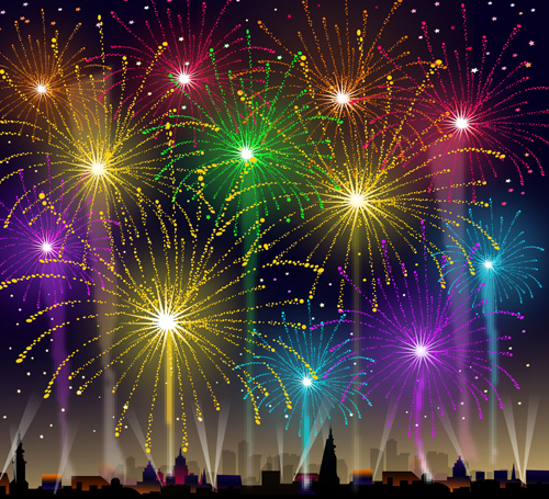Brilliant holiday fireworks vectors set 04  