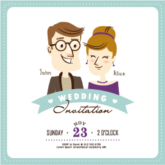 Cartoon style wedding invitation cards 04  