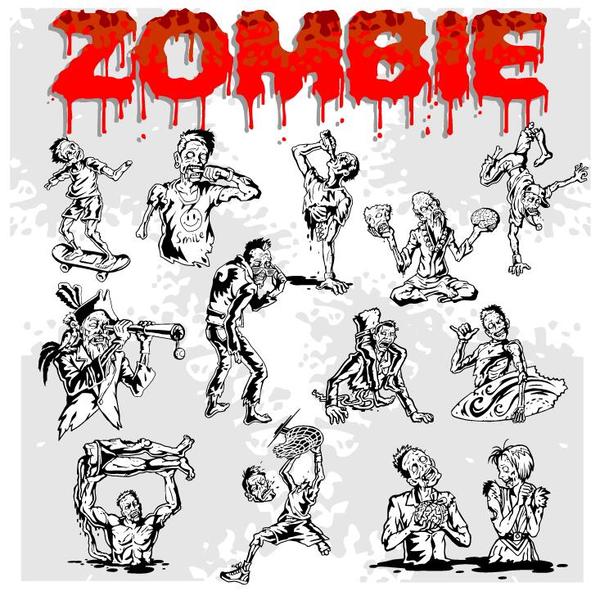 Dessin animé zombie illustration vecteur ensemble 08  