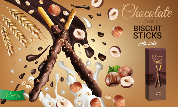 Anzeigen-Plakatschablonenvektor 06 der Schokolade süßes Lebensmittel  