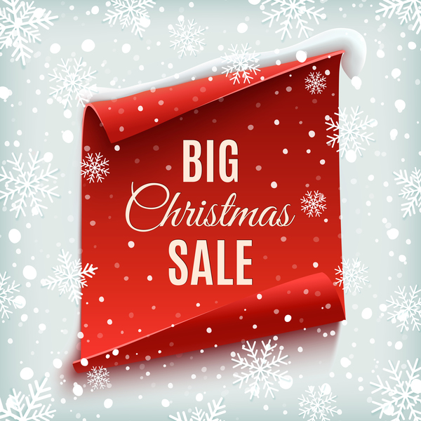 雪の背景と赤い紙のベクトルとクリスマスの大きな販売  