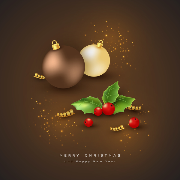 クリスマス茶色の背景とクリスマスボール装飾ベクトル02  