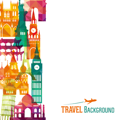 Classic buildings with travel background vector 02  