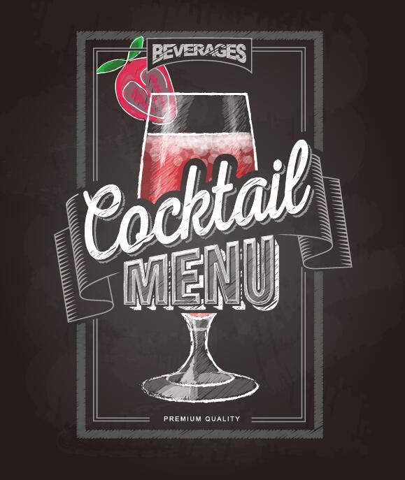 Couverture de menu cocktail avec tableau noir et craie dessin vectoriel 24  