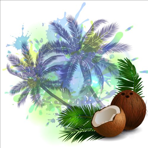 Coconut and palm trees background vector 01  