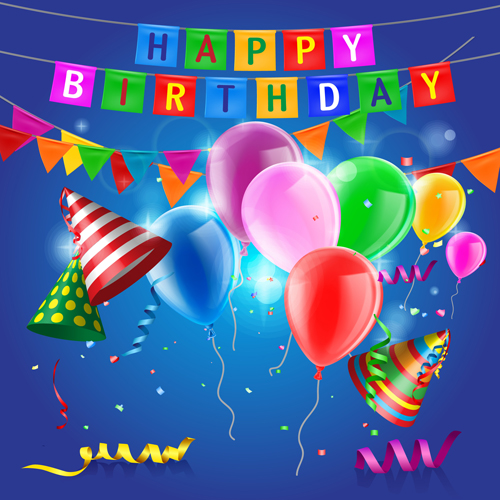 Confetti with colored balloons birthday background 02  