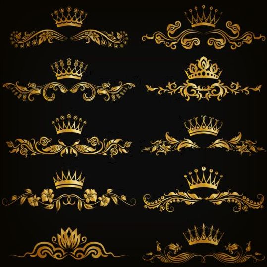 Crown med gyllene ornament lyx vektor 01  
