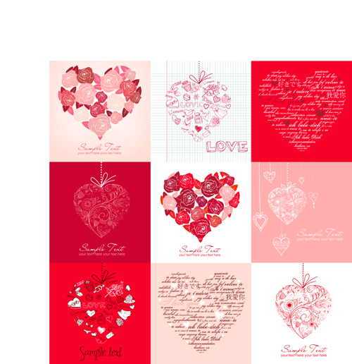 Different Valentine hearts cards vector  