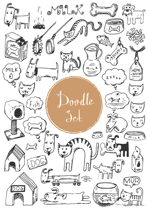 Doodle material vector set 07  