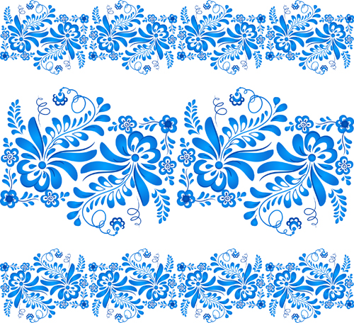 Elegant blue floral pattern background vector 04  