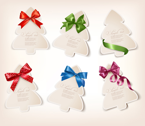 Exquisite ribbon bow gift cards vector set 17  