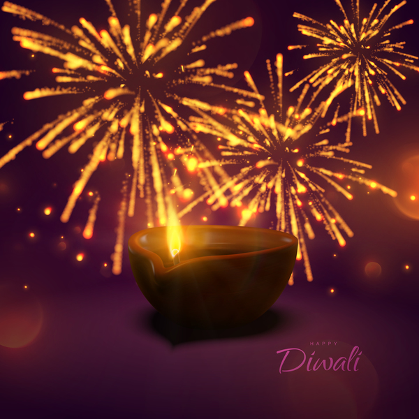 Effet de feu d'artifice avec le vecteur de fond Diwali 04  