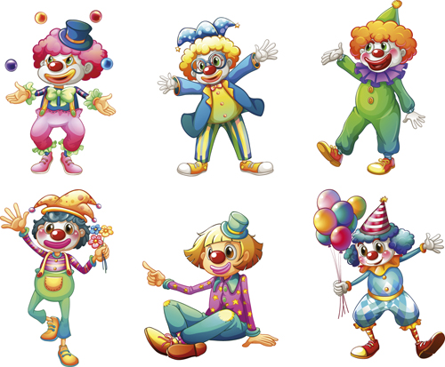 Funny clowns design vectors set  