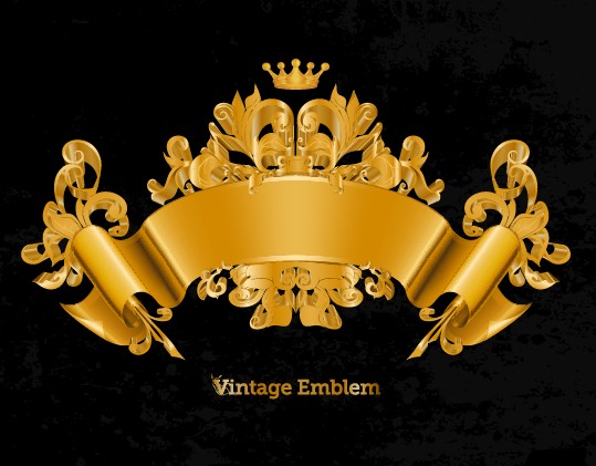 Golden emblem and frames Decorative elements vector 02  