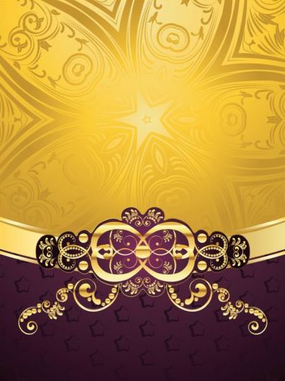 Gouden met paarse decoratieve achtergrond vector 04  