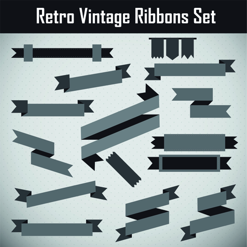 Gray retor ribbon vector material set 02  