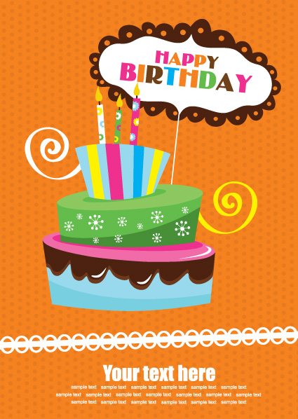 vector set of Happy birthday cake card material 04  