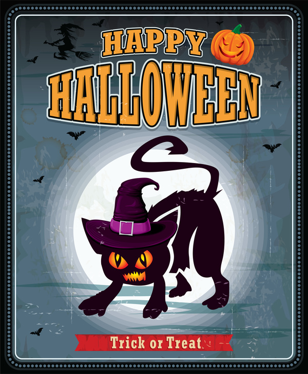 Happy halloween retro poster vectors  