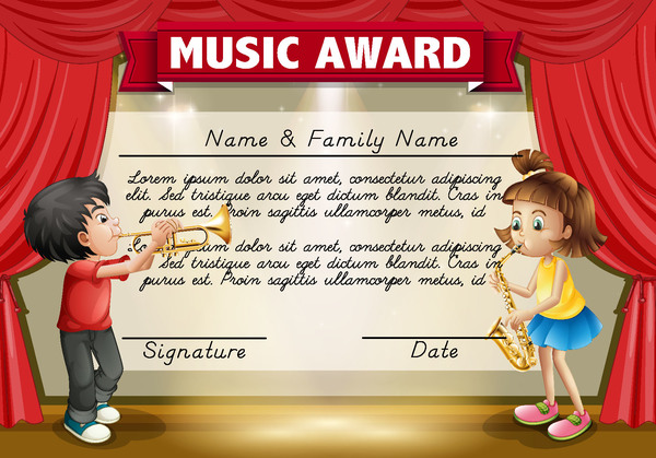 Kids music award template vector  