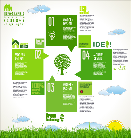 Modern ecology infographics green template vector 07  