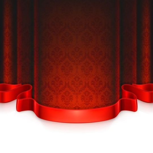 飾りテープ付き赤いカーテン02  