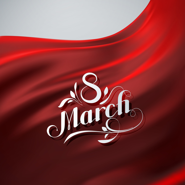 Roter Satinhintergrund mit dem Kartenvektor am 8. März  