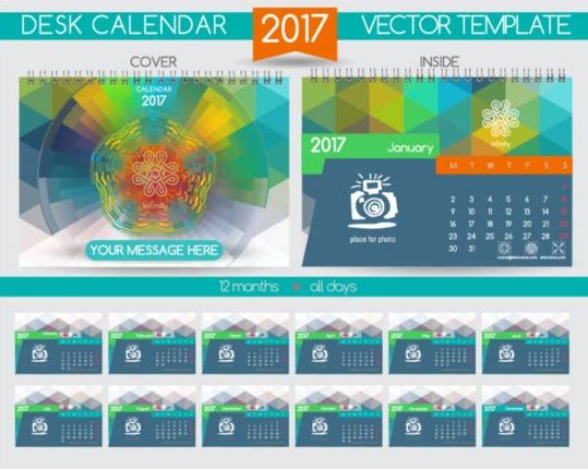 Retro Skriv bords kalender 2017 vektor mall 23  