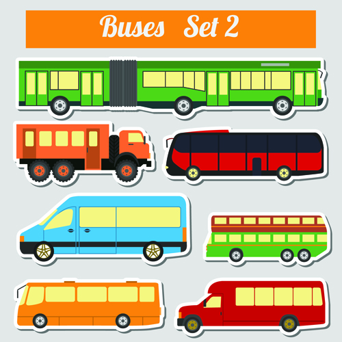 Set of transportation stickers vector material 02  