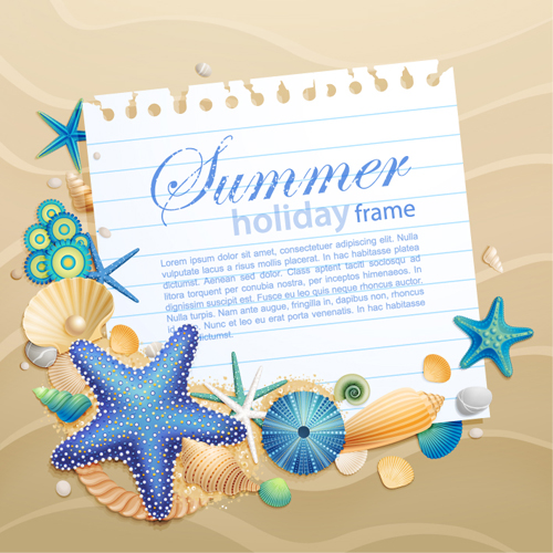 Shells and Starfishe holiday frame elements vector 01  